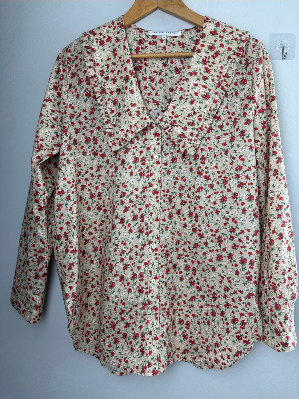 English Factory Peter Pan Ruffle Collar Blouse Medium Cotton Long Sleeve Floral - Picture 16 of 16